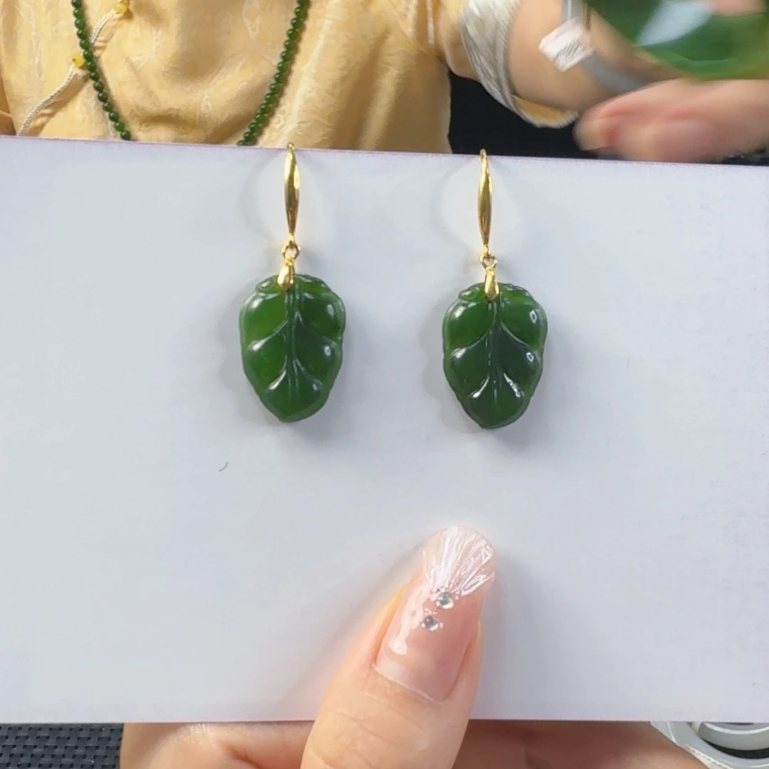 和田玉（碧玉）银S925镶嵌耳饰