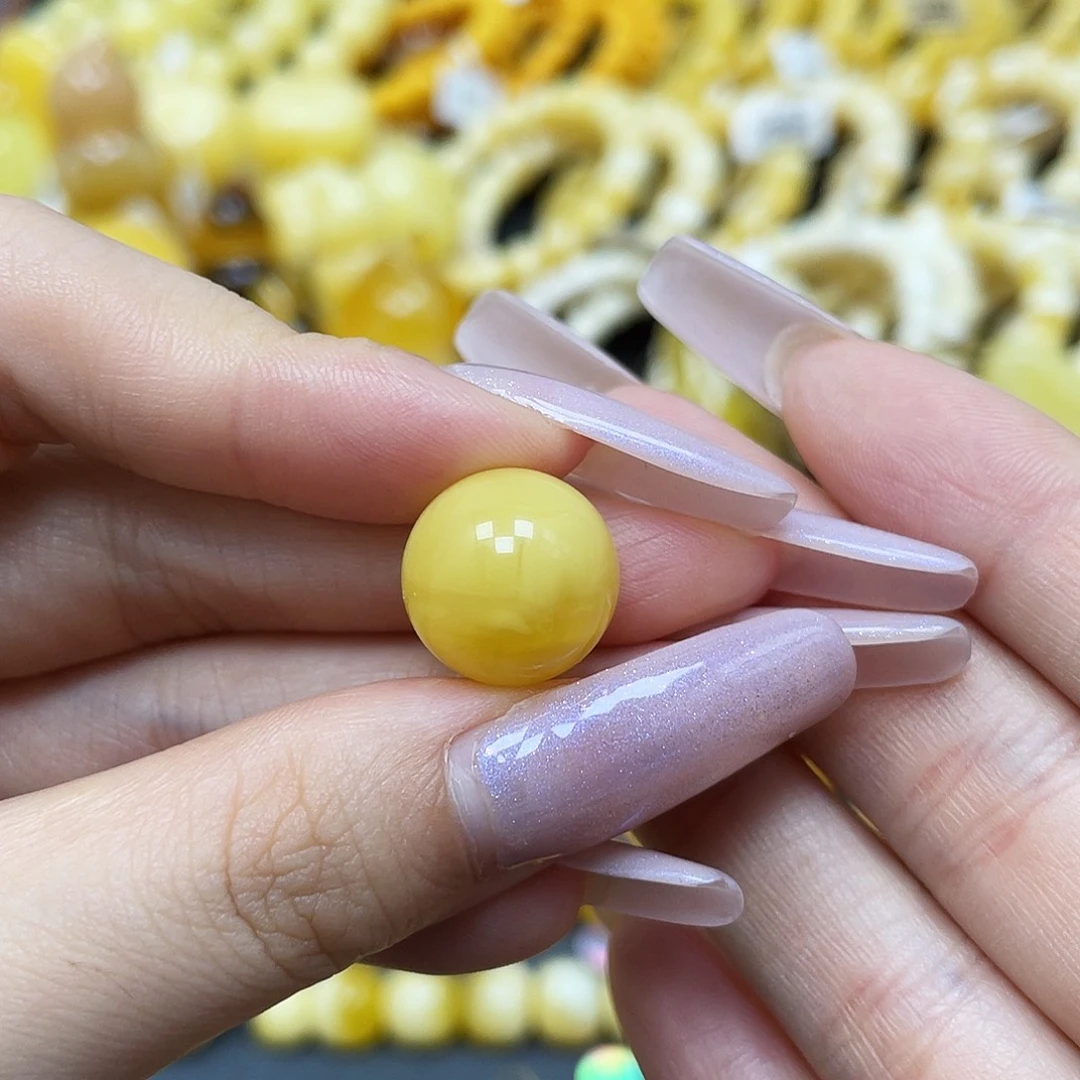 琥珀未镶嵌裸石圆珠14.3mm瑕