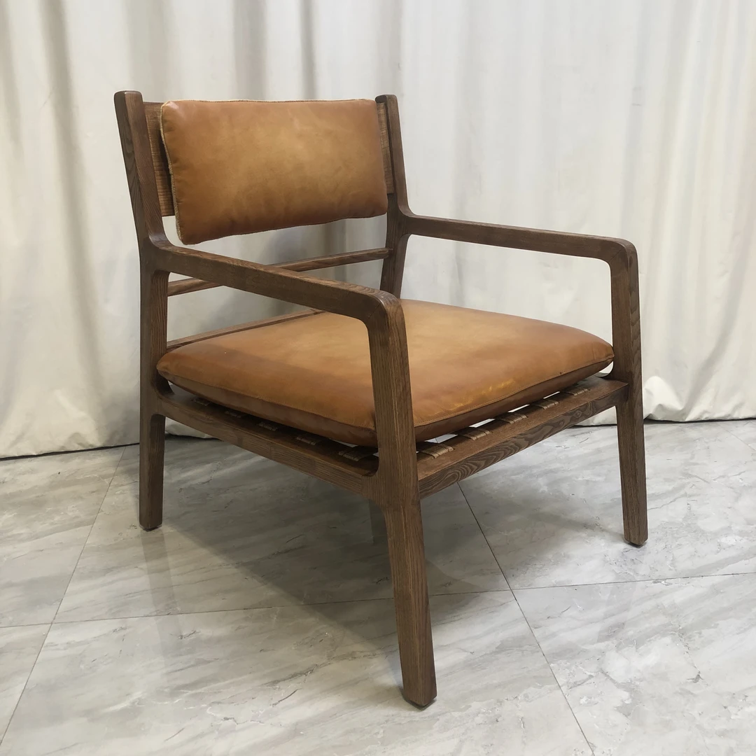 BORCH/博瑞奇头层牛皮真皮白蜡木休闲椅（08990）