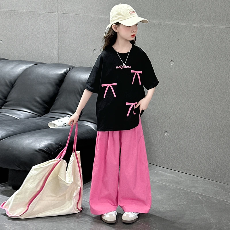 女童夏装套装儿童洋气2025新款大童短袖t恤长裤夏季休闲运动女孩