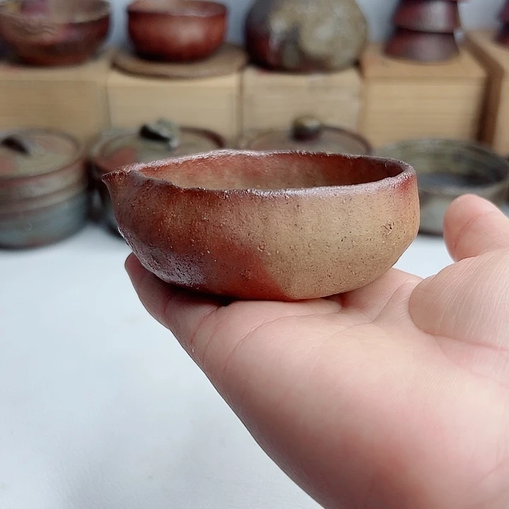 杯备前烧，森风吉手捻公道杯，底部小飞皮，无配件