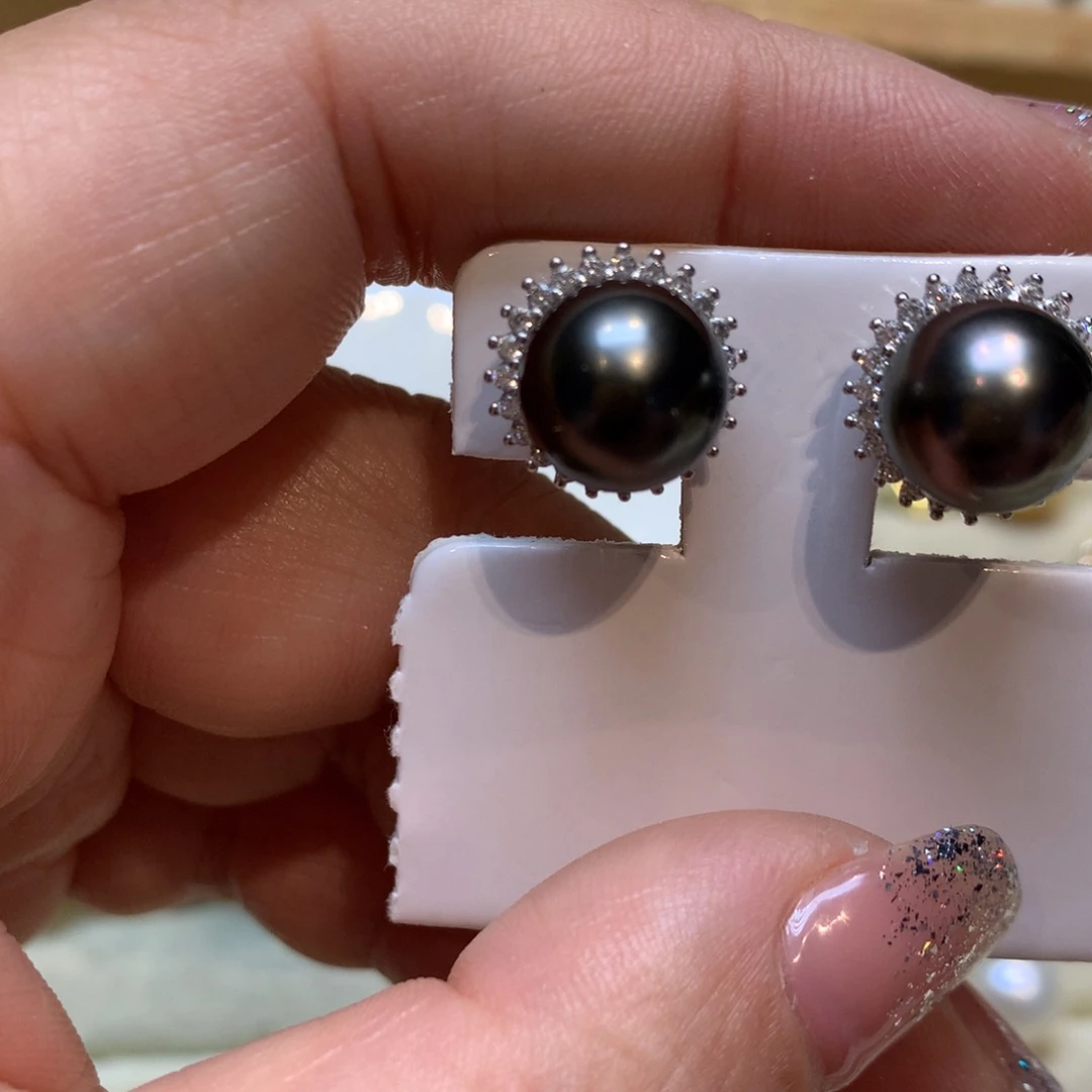 银S925镶嵌海水珍珠耳饰