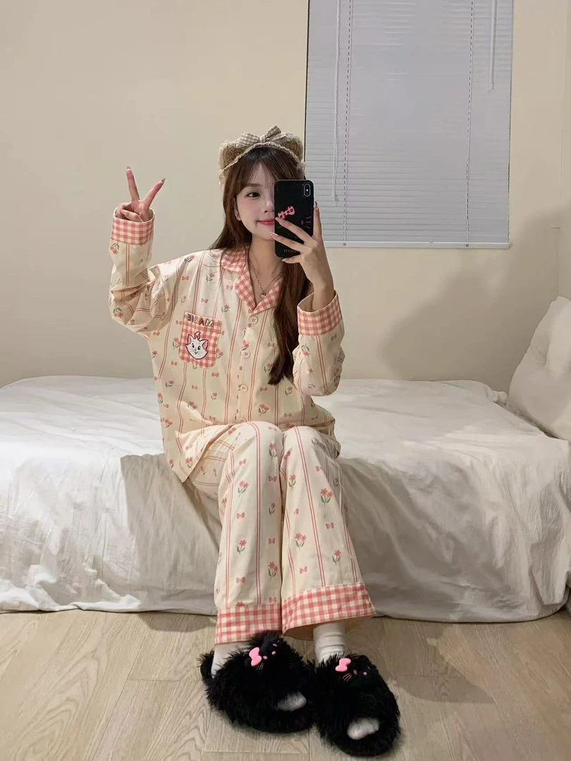 少女甜美可爱卡通玛丽猫睡衣女春秋新款韩版ins风可外穿家居服