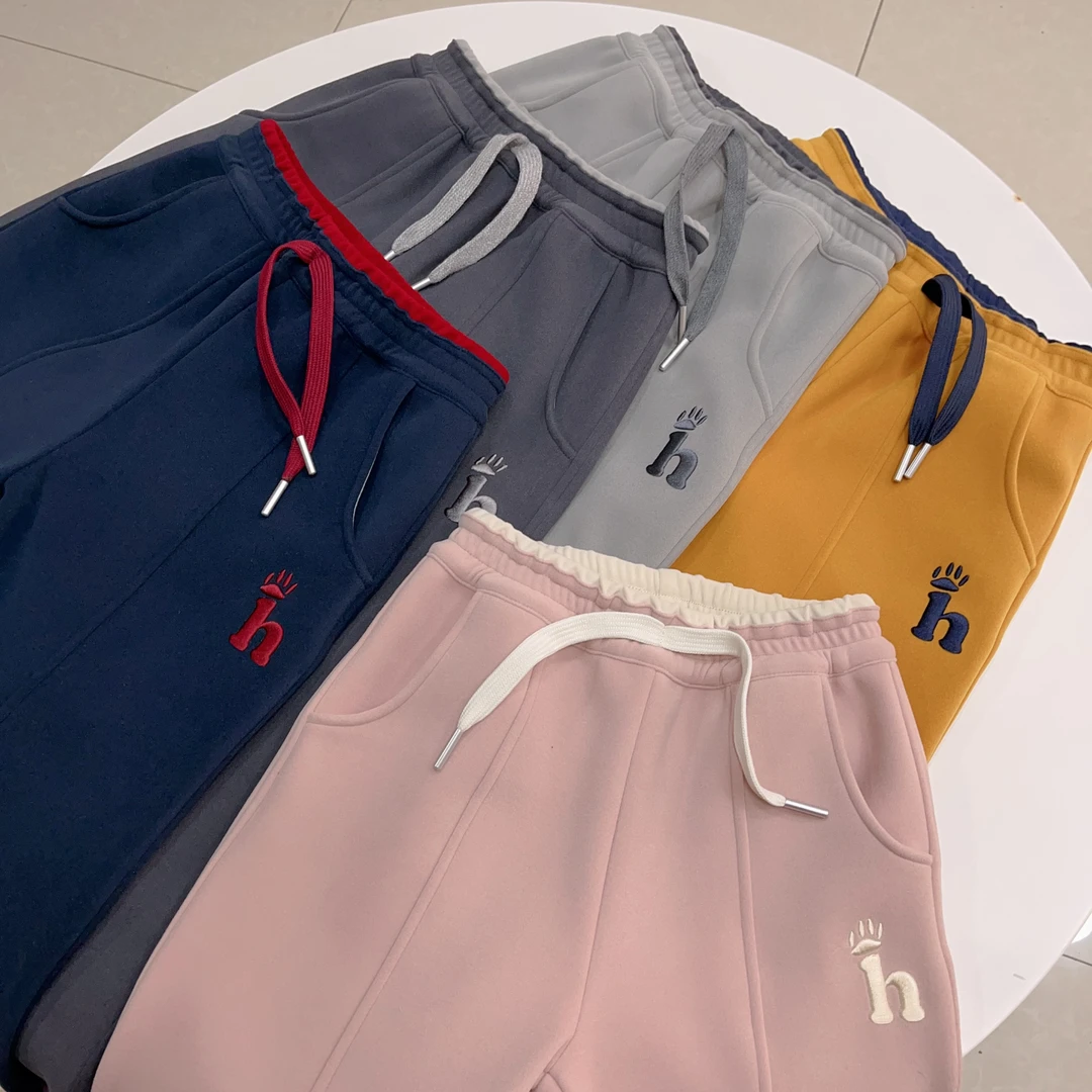 双面绒慕斯绒防风卫裤  一体绒 男童女童  刺绣H 韩版原亲子长裤