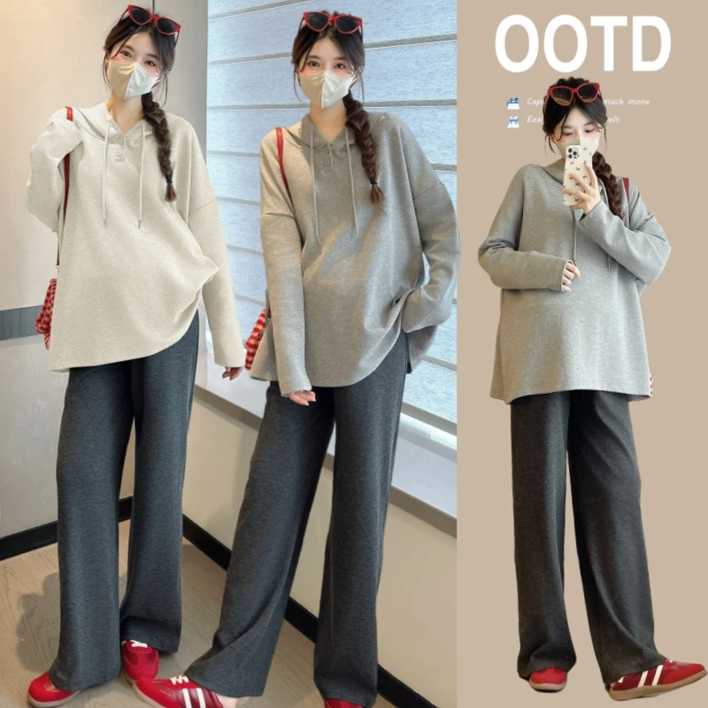 K孕妇装2025时尚宽松外穿秋季网红连帽秋款孕妇上衣孕妇卫衣