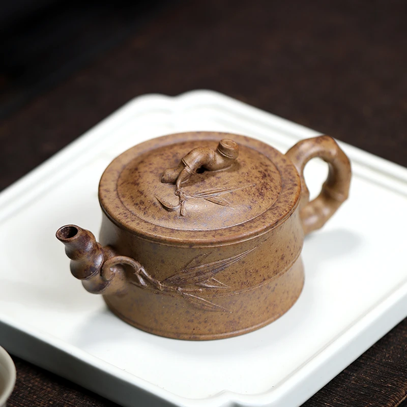 大吉羊柴烧 宜兴紫砂壶茶壶 原矿本山绿泥小竹段140ml庄勤英