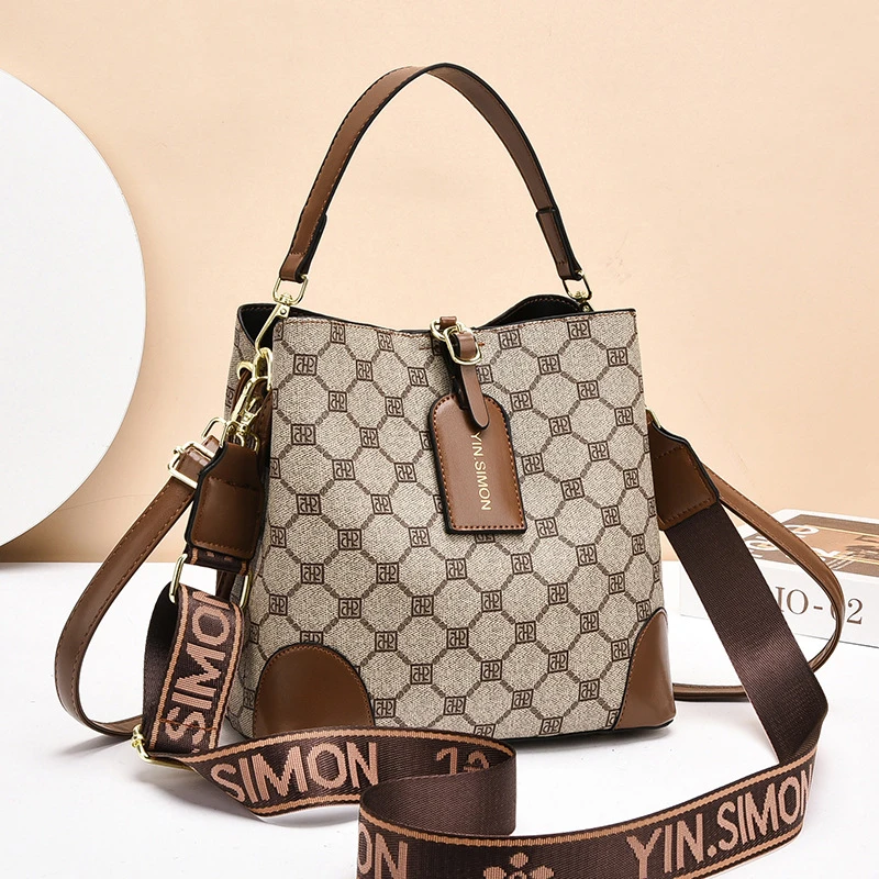 外贸pu女包2025新款水桶包小众女士包包单肩斜挎包大容量手提包女