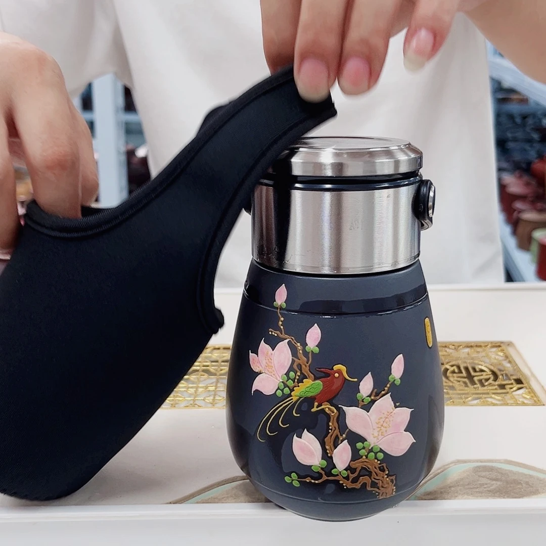 茶杯紫砂“玉兰花”大肚带杯套