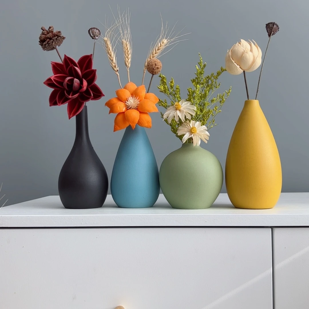 摆件陶瓷小花瓶摆件含花总高约20-30cm