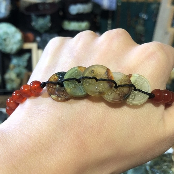 岫玉未镶嵌岫玉五帝钱手链