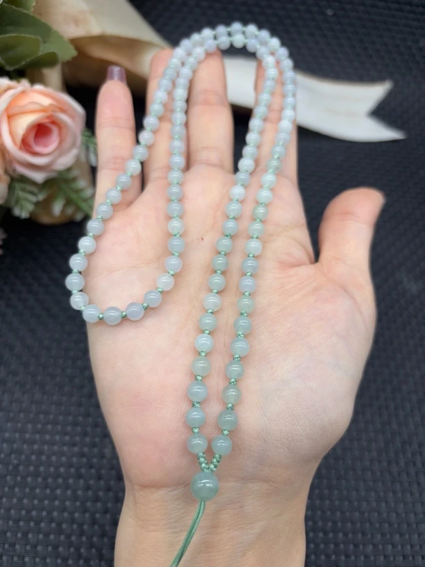 福利款天然缅甸a货翡翠冰晴水圆珠5mm玉石挂件绳毛衣链长链百搭款