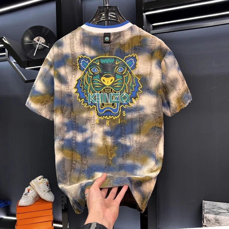 保登皮兹高端设计感痞帅男士短袖T恤夏季潮牌贴皮刺绣上衣休闲