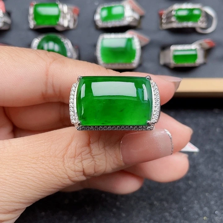 翡翠银S925镶嵌戒指编号3785没运费险