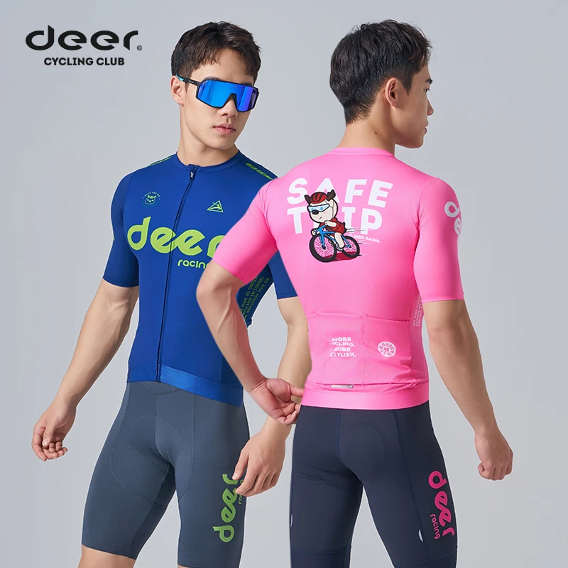 deer小鹿多巴胺粉蓝咖公路车骑行服男夏季短袖自行车上衣防晒长袖