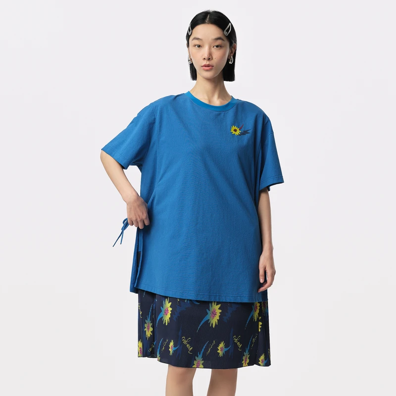 MOVEUP幻走2024夏季.FUN 抽花绑带拼接针织连衣裙324211315