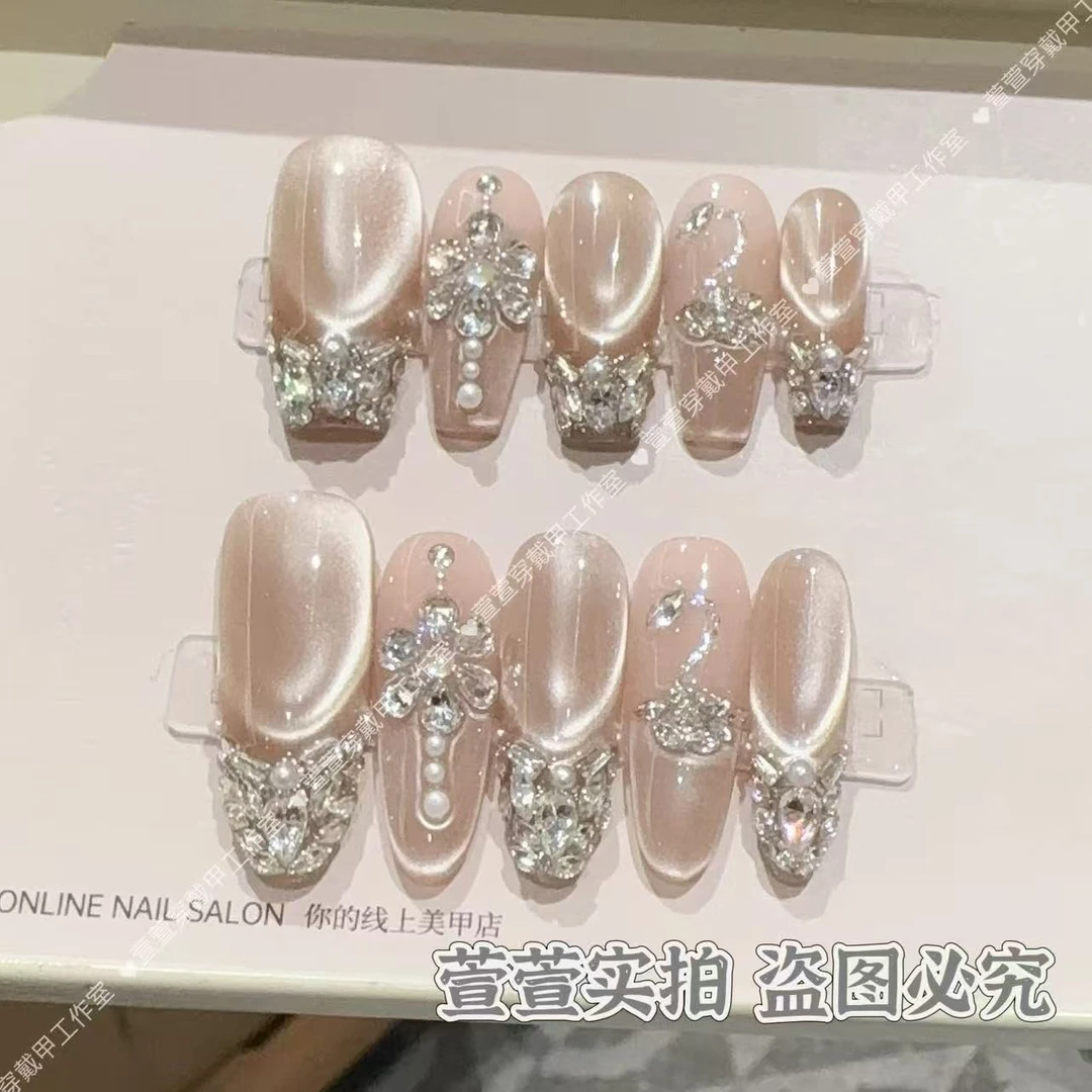 【天鹅之梦】纯手工穿戴甲光疗甲一副10片装