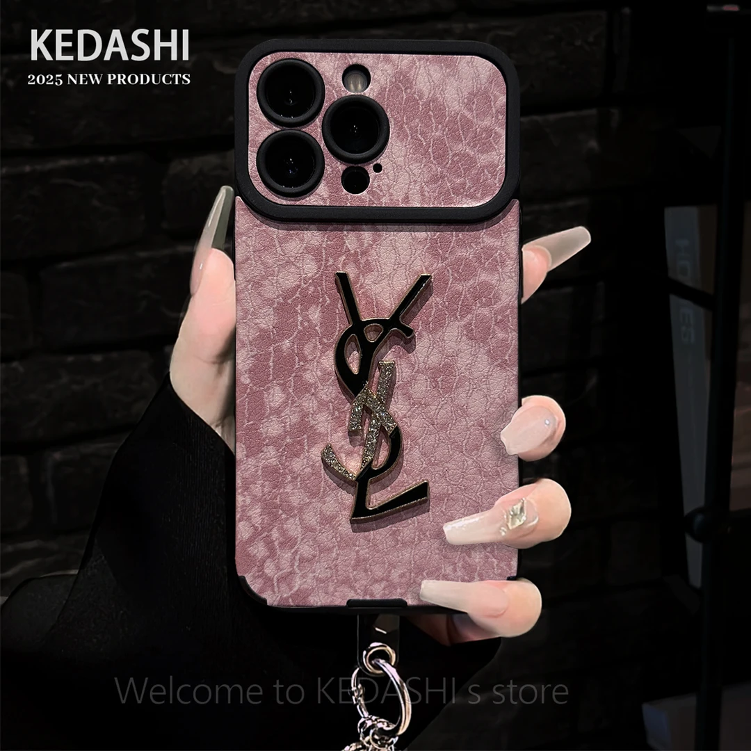 粉蛇纹大视窗羊皮YSL适用苹果16PRO华为VIVO小米OPPO手链手机壳