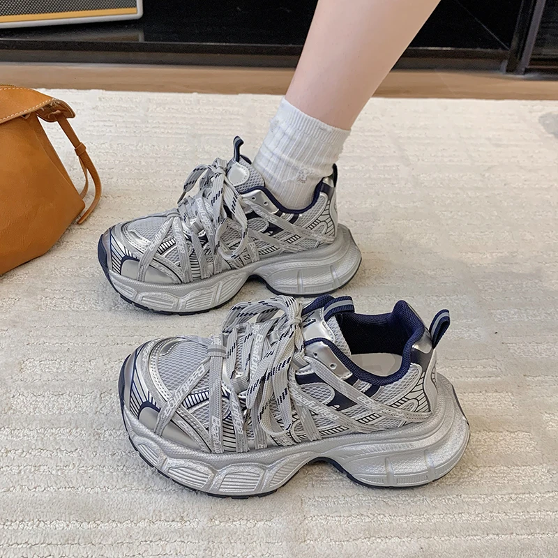 厚底老爹鞋女2025年新款百搭网面透气休闲运动鞋时尚炸街跑步鞋潮