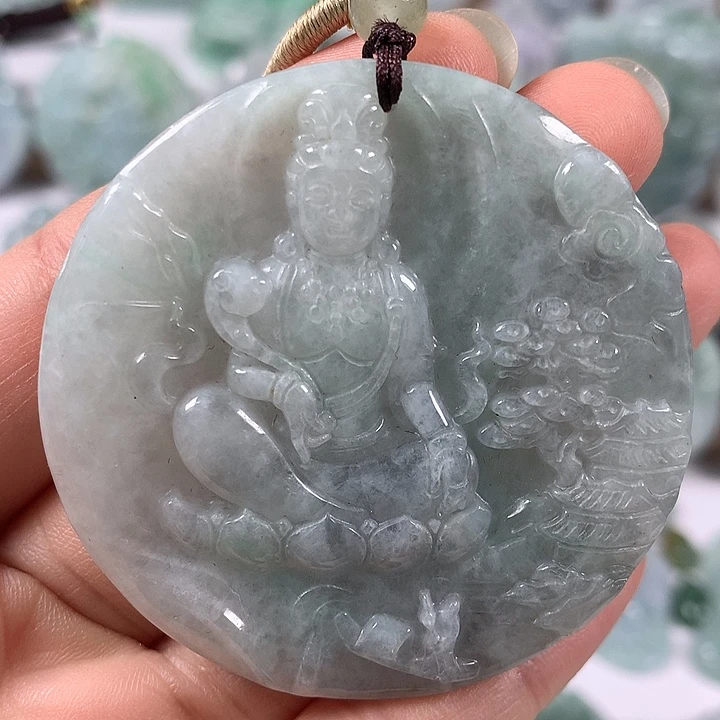 翡翠未镶嵌颈饰凤凰山水观音福利两面工艺福利洒乌鸡料福利