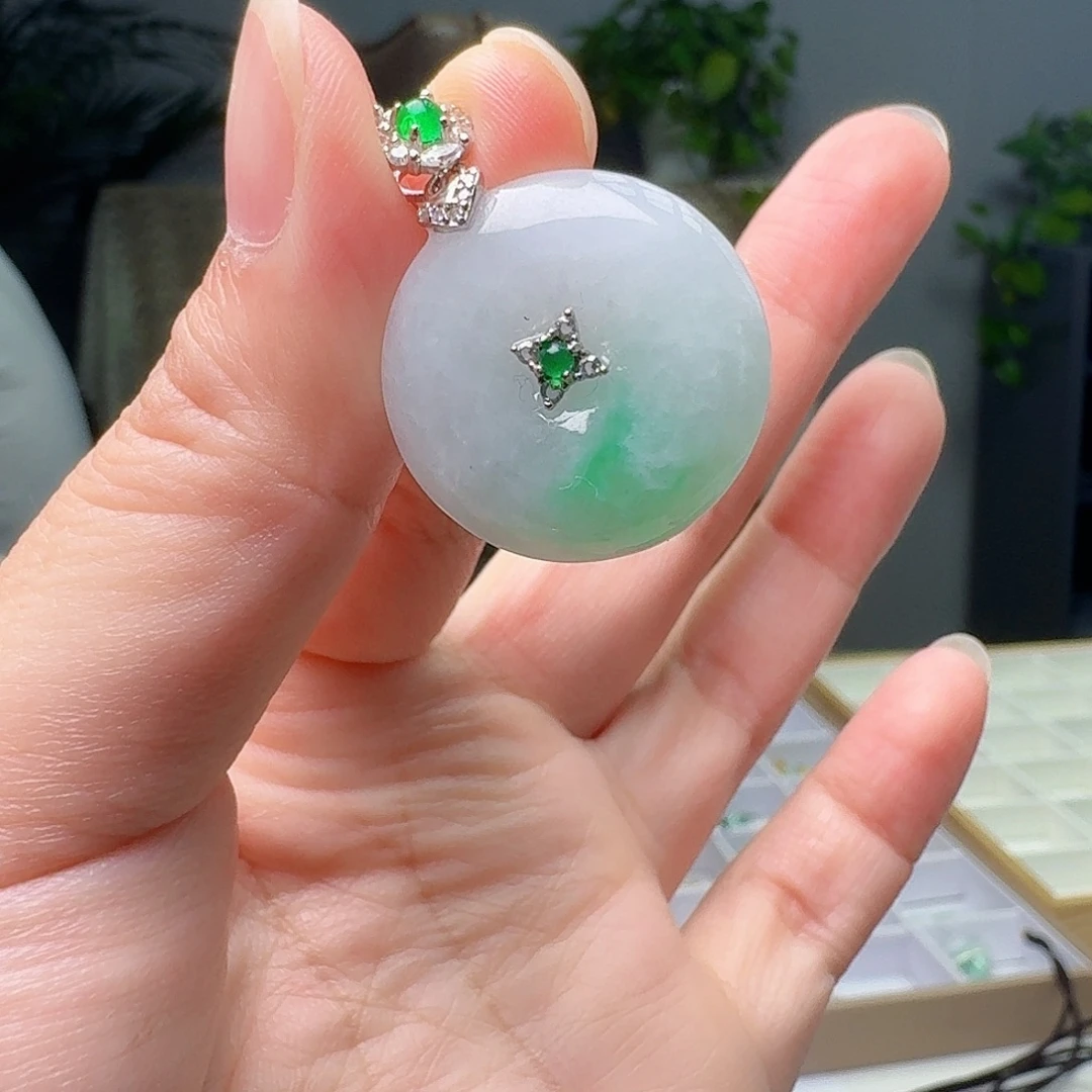 吊坠(不含链)银S925镶嵌翡翠天然