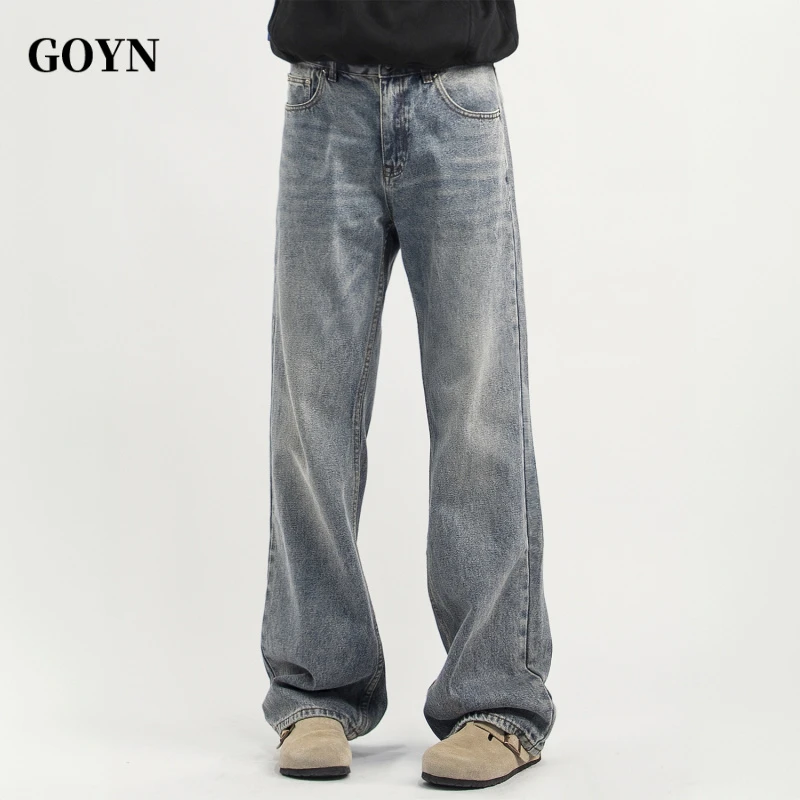 GOYN秋季新款美式复古潮流男士百搭宽松高街男装直筒休闲牛仔长裤