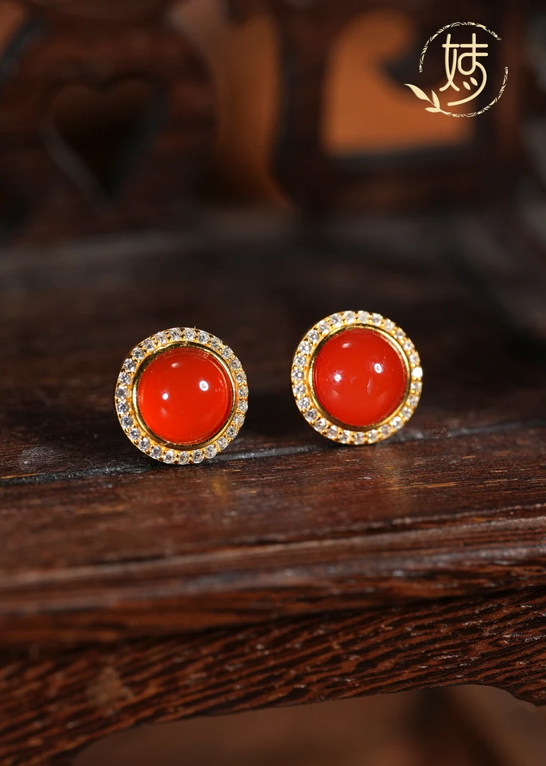 【婧婧精选】精品 · 保山冰红 南红蛋面耳钉——  春日珠宝