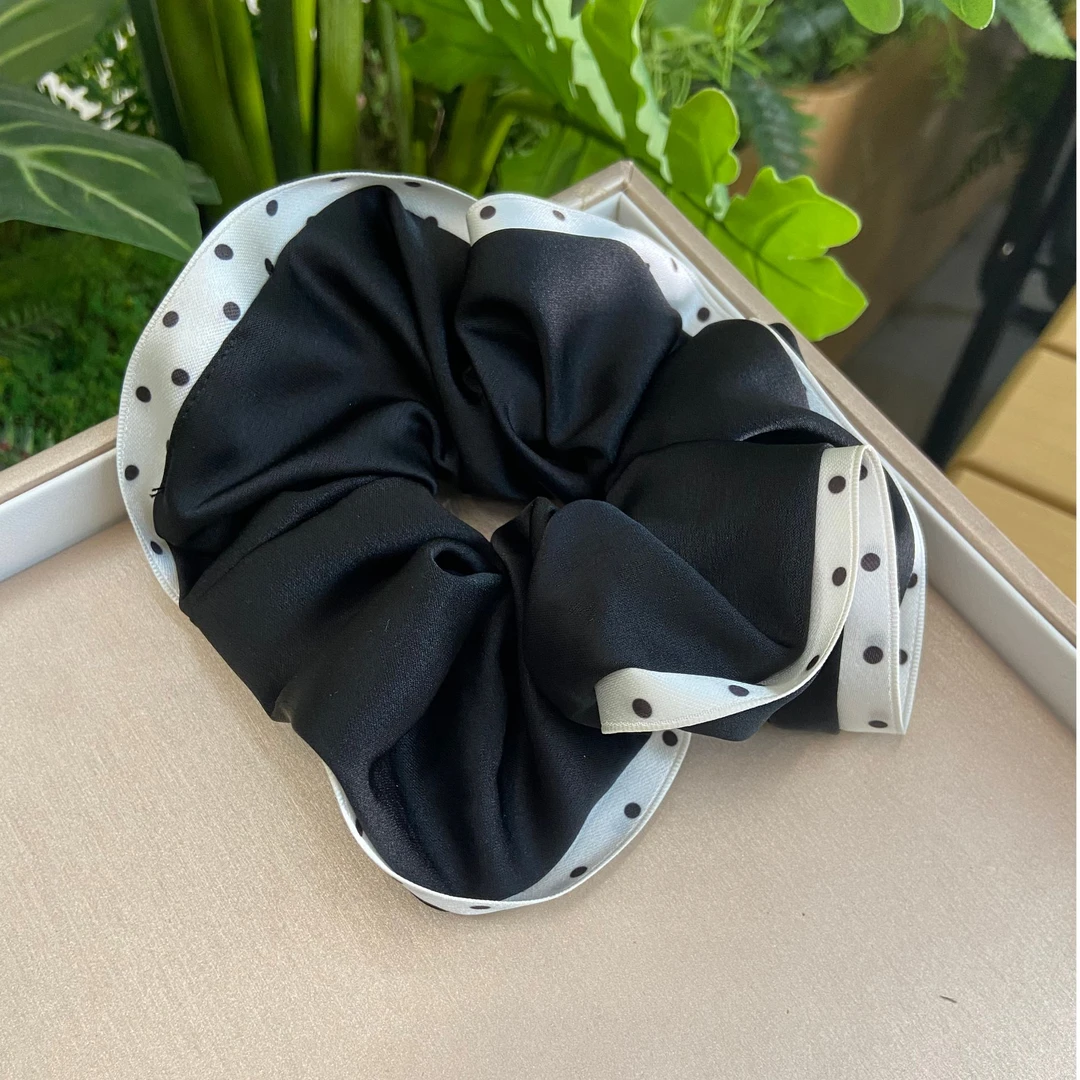 A136A138~韩版气质缎面波点荷叶边大肠发圈高级感发绳头绳扎头发