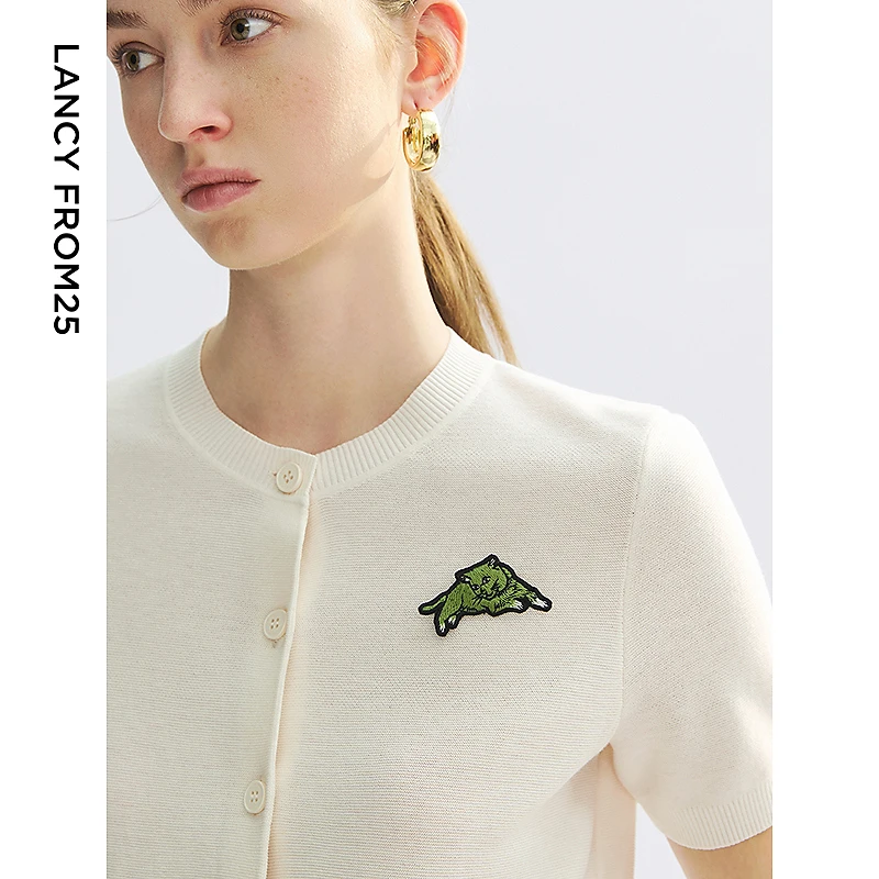 【晨粉专享价】朗姿2025年夏毛针织衫开衫莱赛尔黑色上衣毛衣休闲