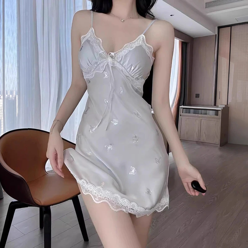 DRIIM ARTEER 轻氧迷蝶 冰丝性感睡裙家居服带胸垫小胸显大睡衣女