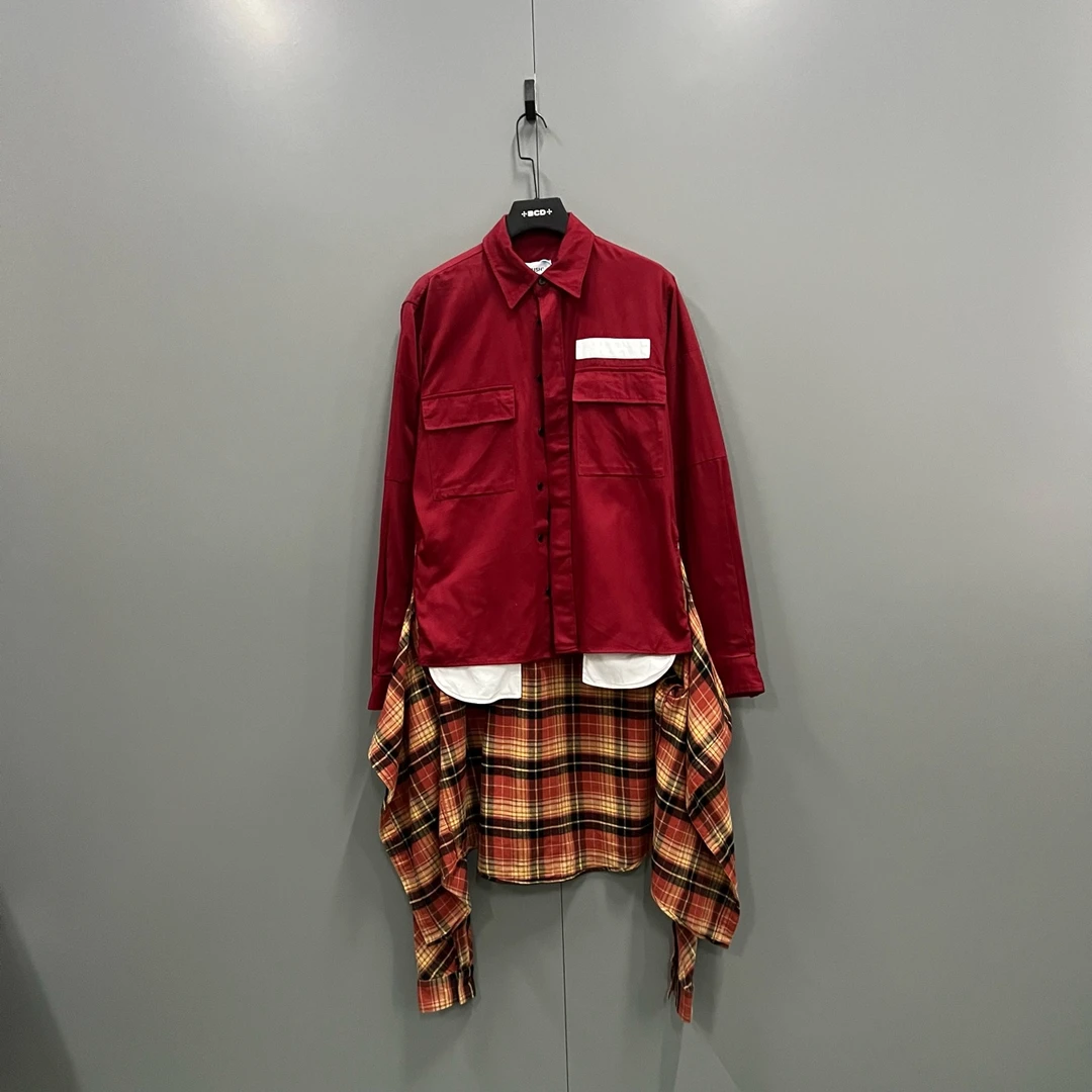 99新 maje jp1111 AMBUSH 格纹拼接分层长袖衬衫 1码 204220