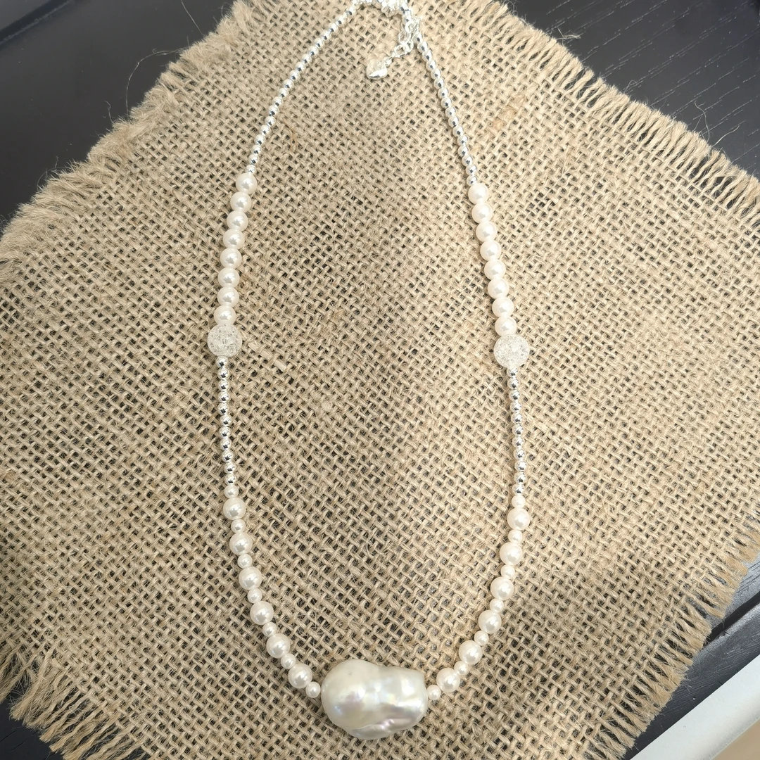 A834银色珠巴洛克大珠项链