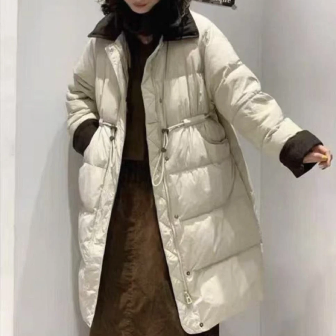 【WFH】25新收腰中长款拼接翻领加厚鸭绒外套