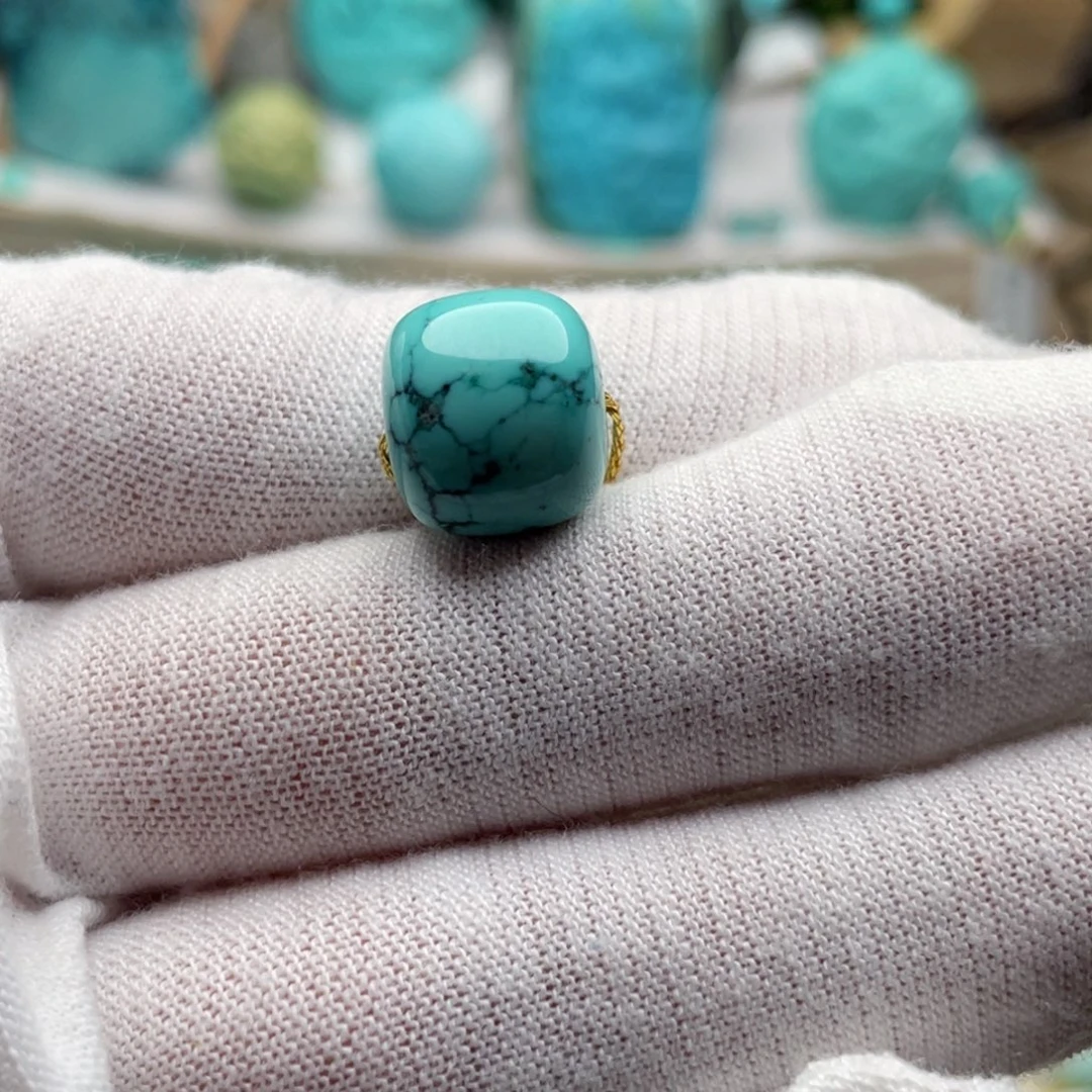 绿松石未镶嵌珠宝奇石12.3mm高瓷绿水草纹老型