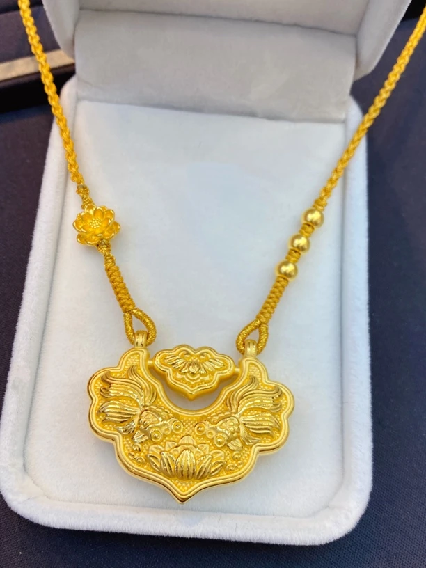 足金999双鱼锦鲤锁编绳项链