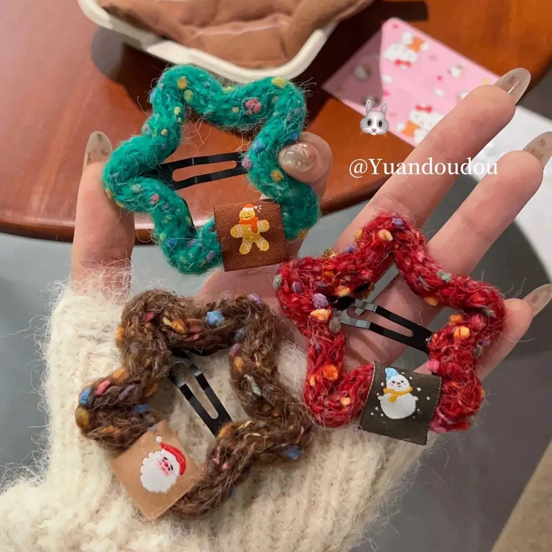 Q毛线糖豆星星BB夹可爱圣诞老人掰掰夹网红ins风百搭刘海夹发卡