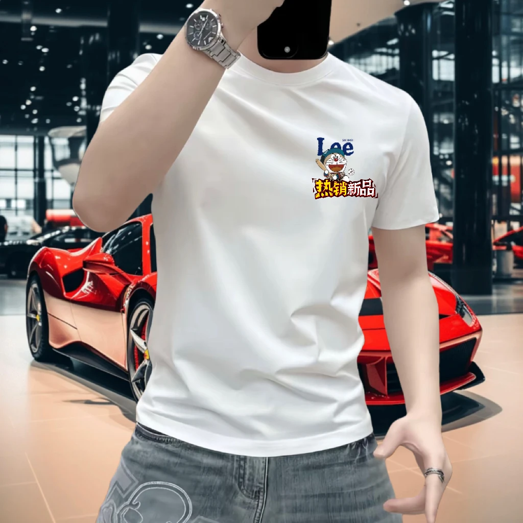 索罗纳棉质短袖修身圆领弹力时尚潮流休闲男士印花凉感短袖男t恤