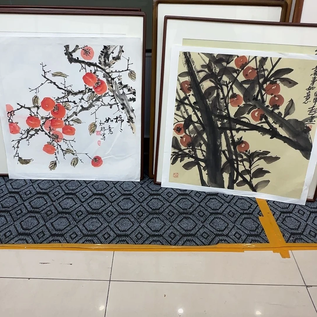 一***猫国画4尺斗方柿子的框