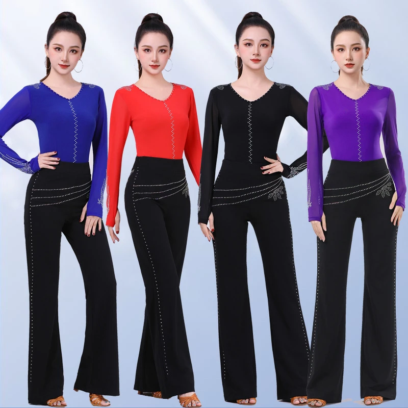 高端重工镶钻跳舞服装新款网红摩登拉丁广场吉特巴演出舞服上衣女