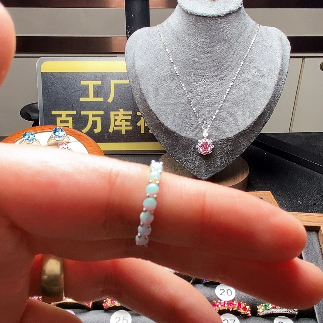 银S925镶嵌戒圈海蓝宝石