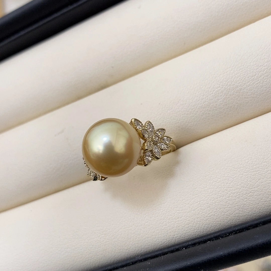 海水珍珠戒圈银S925镀金镶嵌