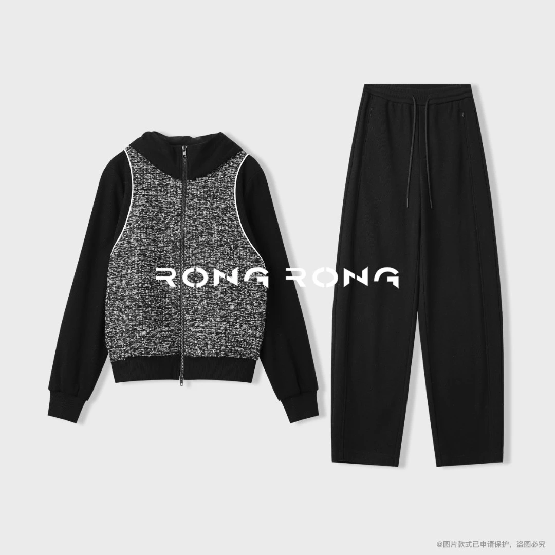 溶溶【活力星光】RONGRONG 粗花呢撞色连帽小香卫衣套装ZGQ6W3329-1