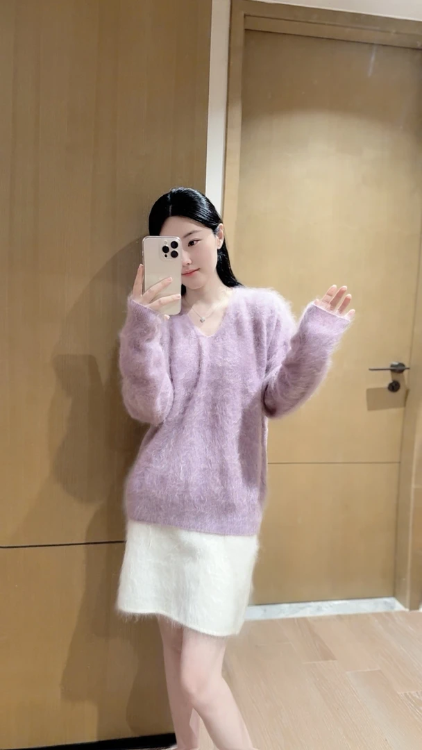 【阿紫】拉绒 100山羊绒v领/圆领毛衣显瘦百搭