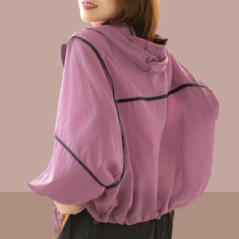 居幻连帽宽松衣外套女2025新款夏季轻薄款户外透气时尚防晒服上衣