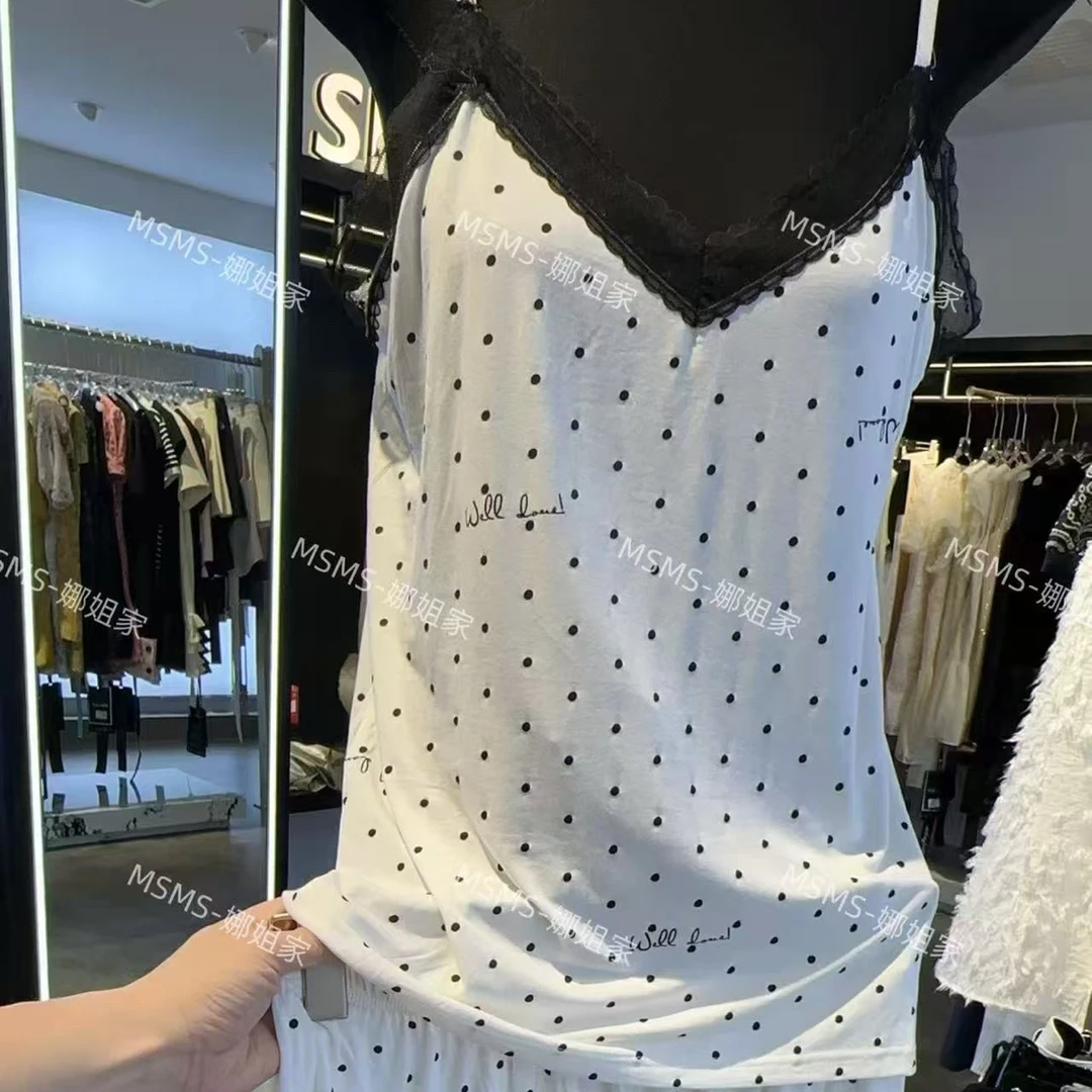 7866莫代尔冰丝吊带波点睡衣套装