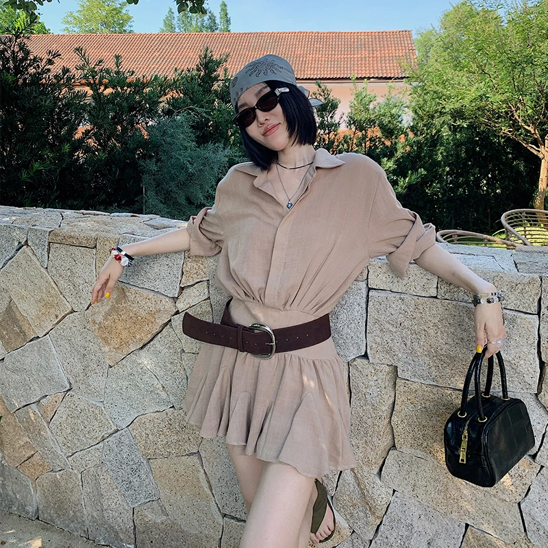 十三粥私服 形随心动 经典简约衬衫领气质收腰时尚连衣裙SQ0377