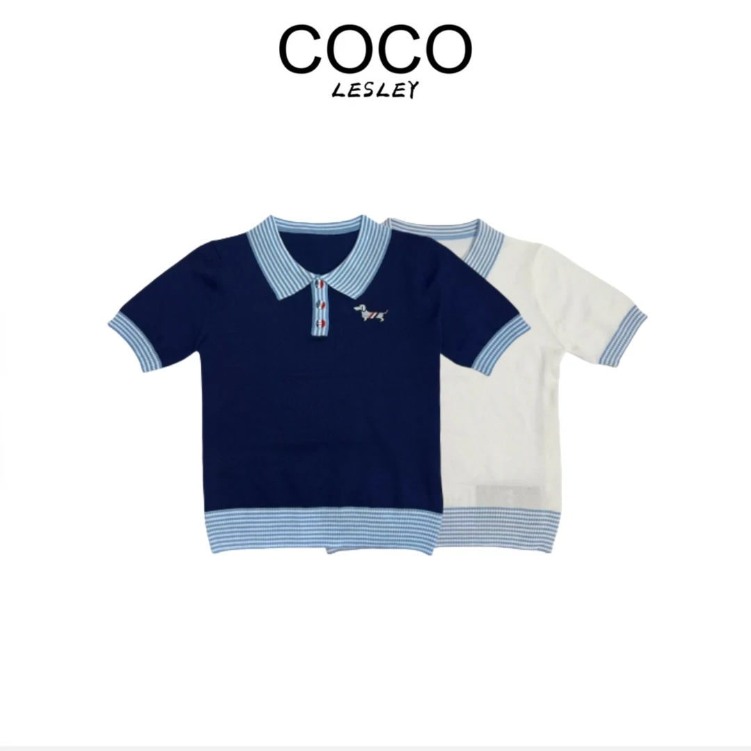 【COCO LESLEY】夏季撞色条纹翻领学院风设计感复古Polo衫上衣X204