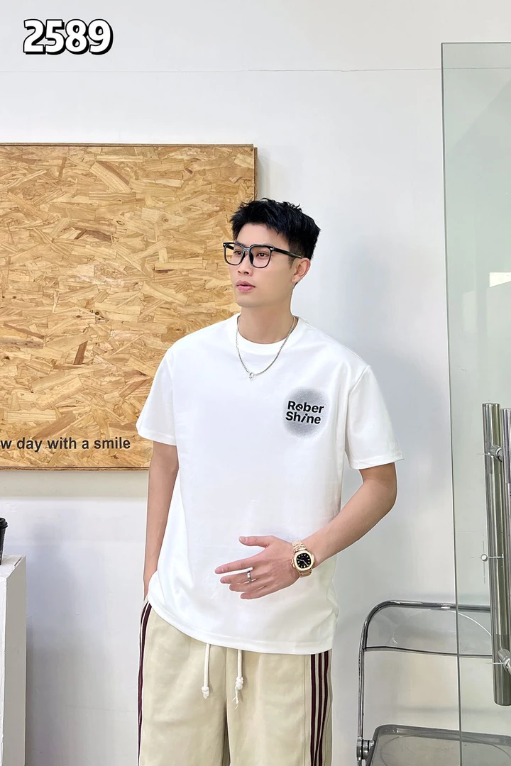 2025夏季新款男士休闲百搭时尚宽松印花T冰感弹力春夏短袖上衣