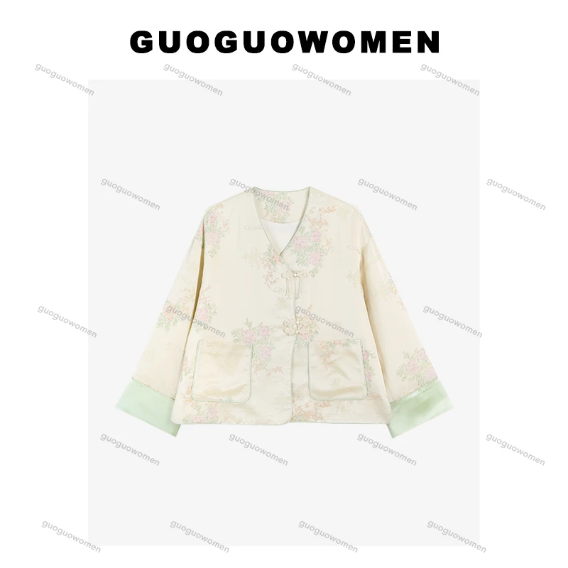 果果家 新中式盘扣薄款女短外套2025春季刺绣对襟提花重工外套