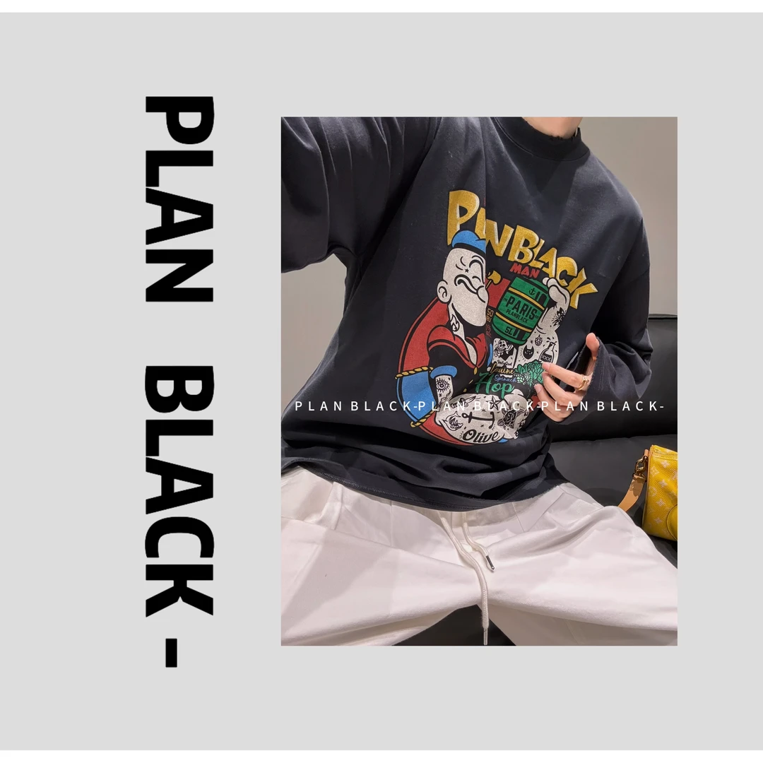 RICH陈发财【大力水手】忒阔爱了吧！Ins风俏皮时尚T恤情侣长袖3903