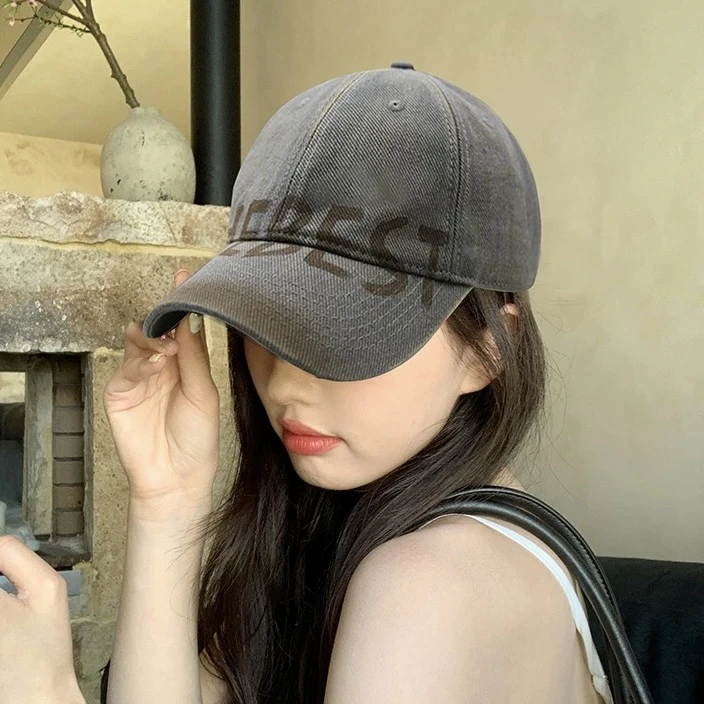 美式复古字母g做旧鸭舌帽遮阳帽街头风潮流显脸小帽子女甜酷棒球